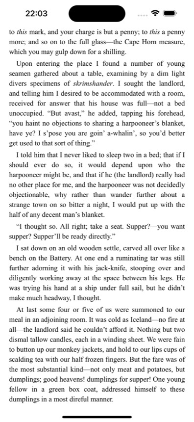 Fablum showing a book open in the reader