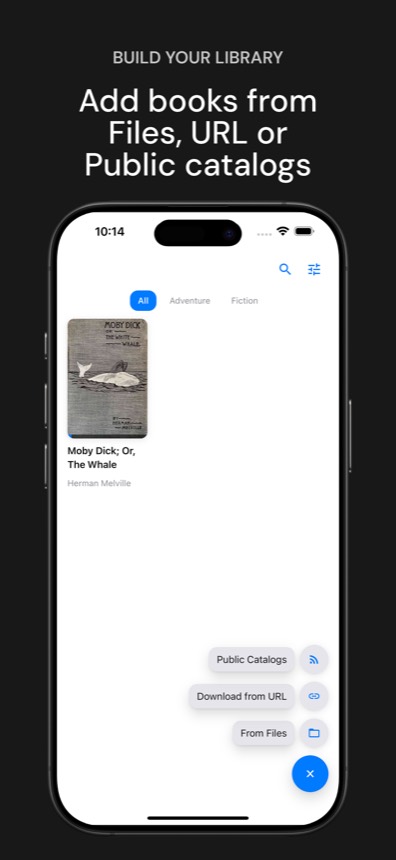 Fablum import options on iPhone for files, URLs, and catalogs