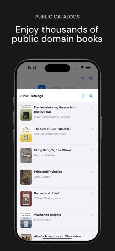 Fablum browsing the Project Gutenberg OPDS catalog on iPhone