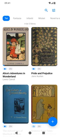 La mateixa biblioteca de Fablum en un mòbil Android, amb les cobertes en dues columnes